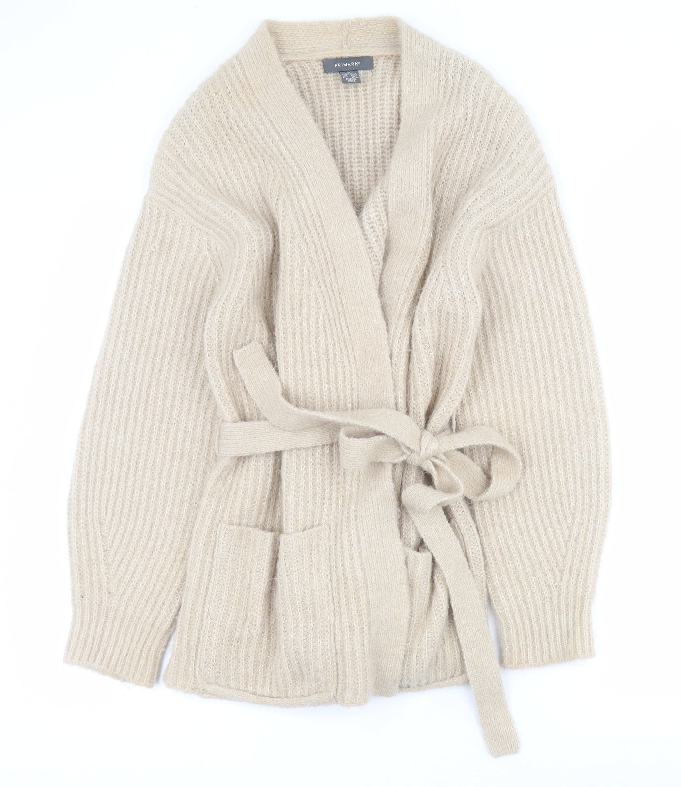 Primark Womens Beige V-Neck  Acrylic Cardigan Jumper Size S