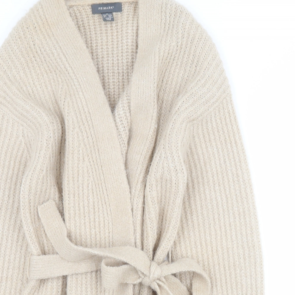 Primark Womens Beige V-Neck  Acrylic Cardigan Jumper Size S