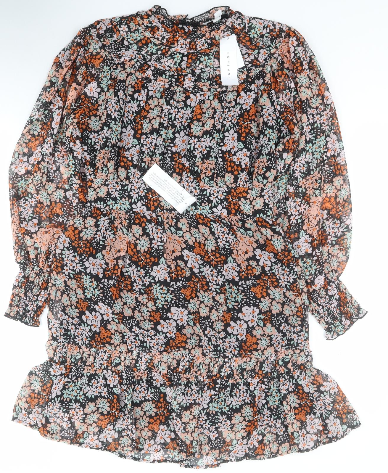 Topshop Womens Multicoloured Floral Polyester A-Line  Size 10  Round Neck Zip