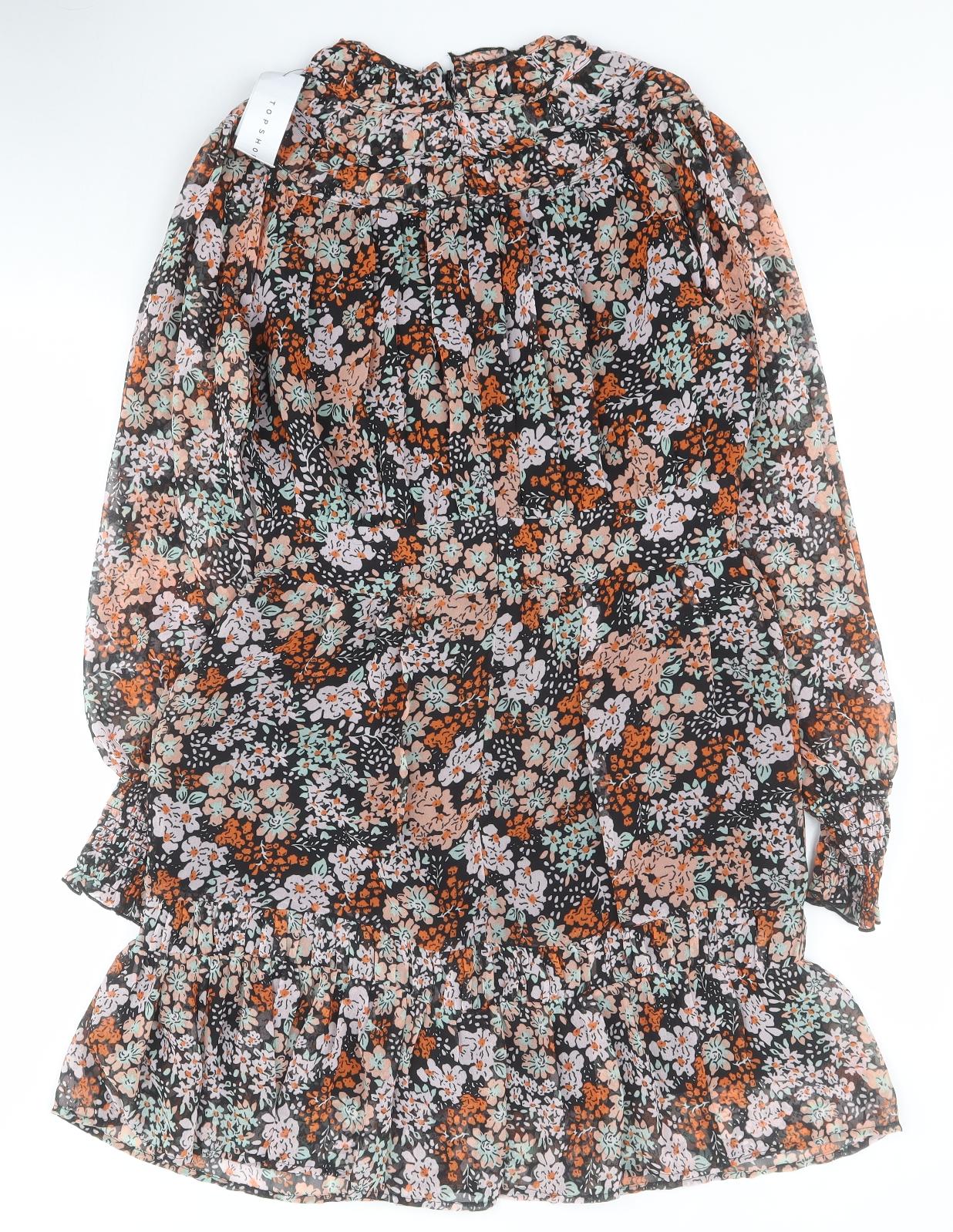 Topshop Womens Multicoloured Floral Polyester A-Line  Size 10  Round Neck Zip
