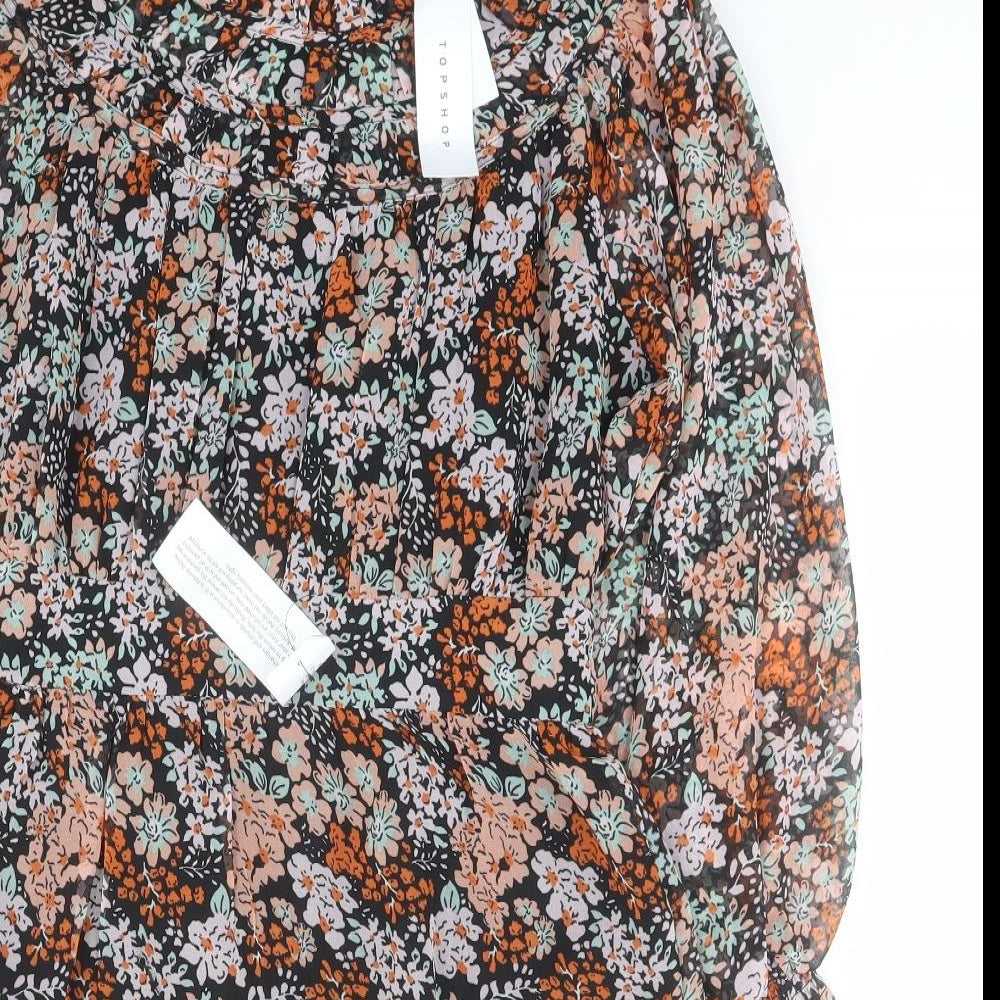 Topshop Womens Multicoloured Floral Polyester A-Line  Size 10  Round Neck Zip