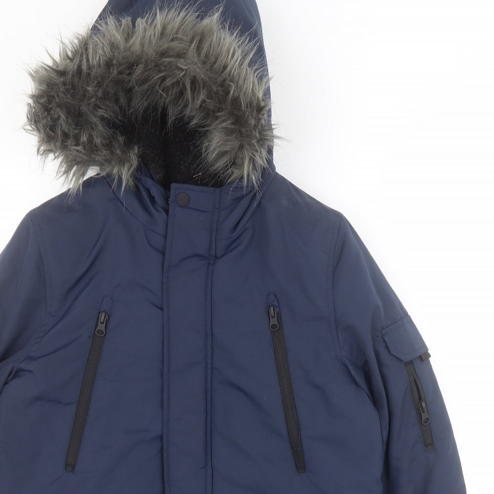 F&F Boys Blue   Parka Coat Size 11-12 Years  Zip