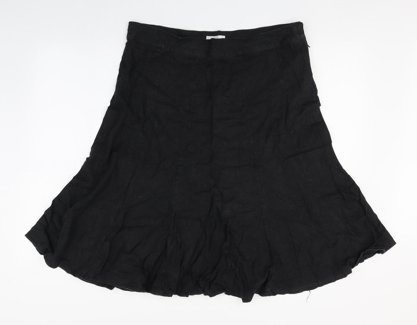 Primark Womens Black  Linen Peasant Skirt Size 14   Zip