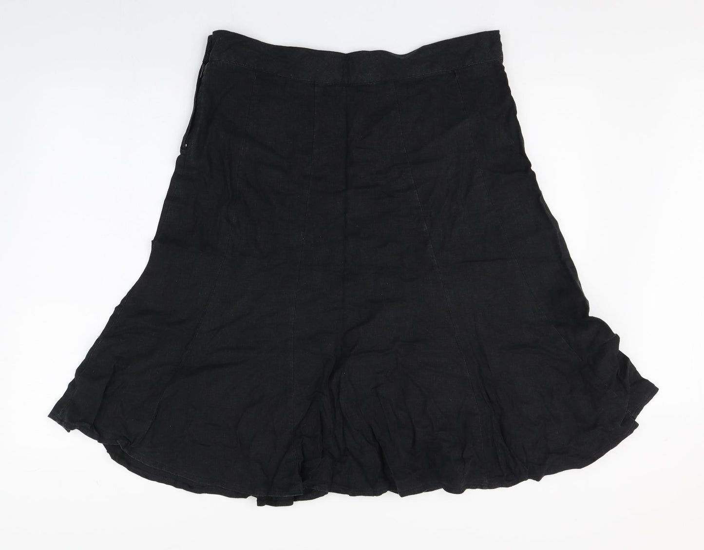 Primark Womens Black  Linen Peasant Skirt Size 14   Zip