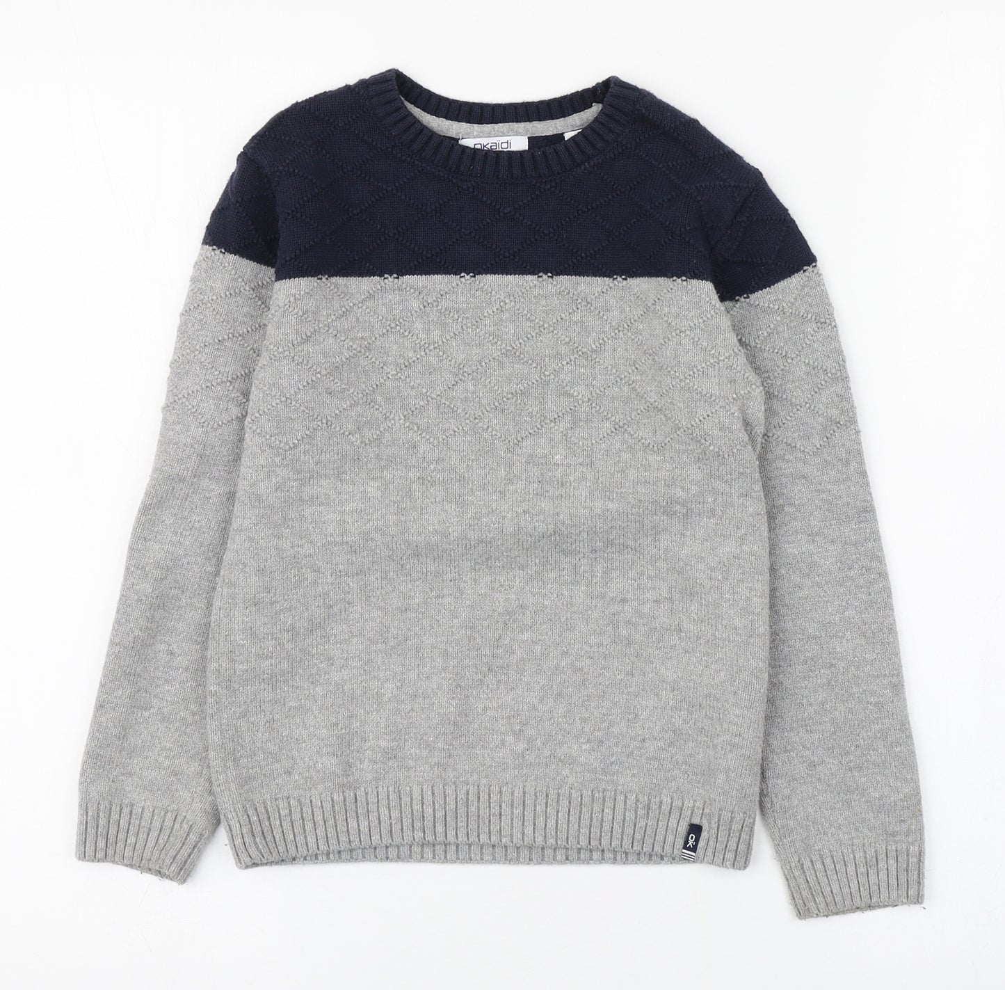 Okaidi Boys Grey Round Neck  Cotton Pullover Jumper Size 8 Years