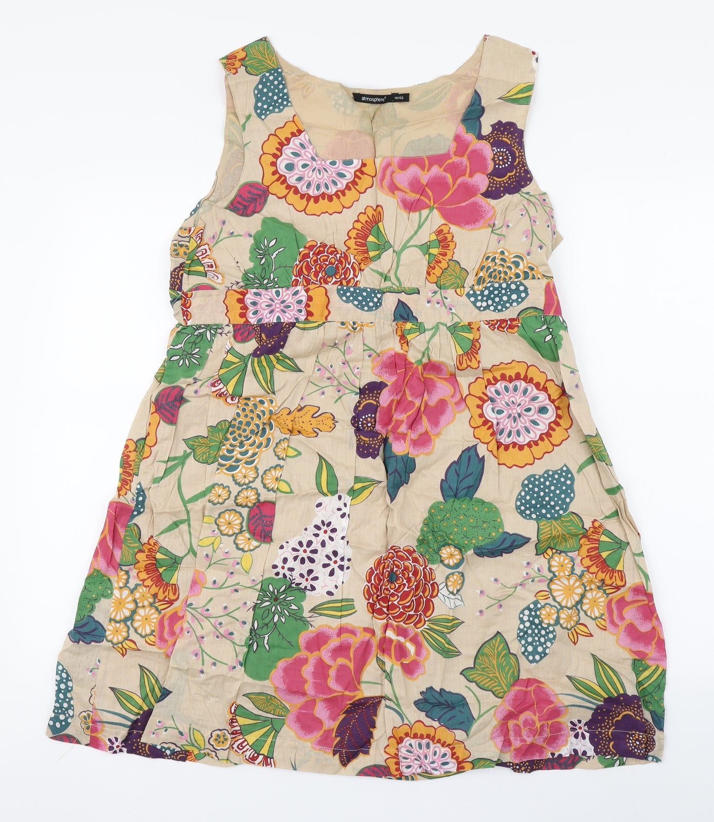 Primark Womens Multicoloured Floral Cotton Skater Dress  Size 14  Square Neck Pullover