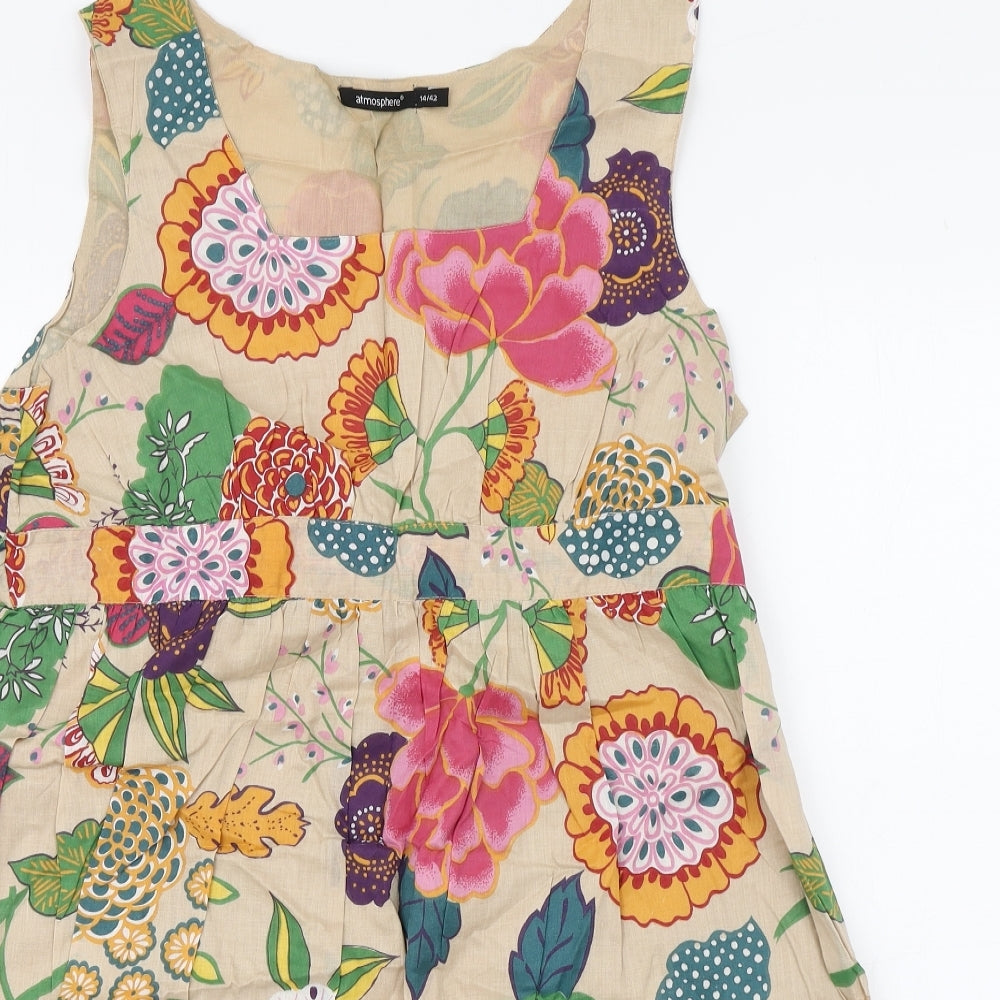Primark Womens Multicoloured Floral Cotton Skater Dress  Size 14  Square Neck Pullover