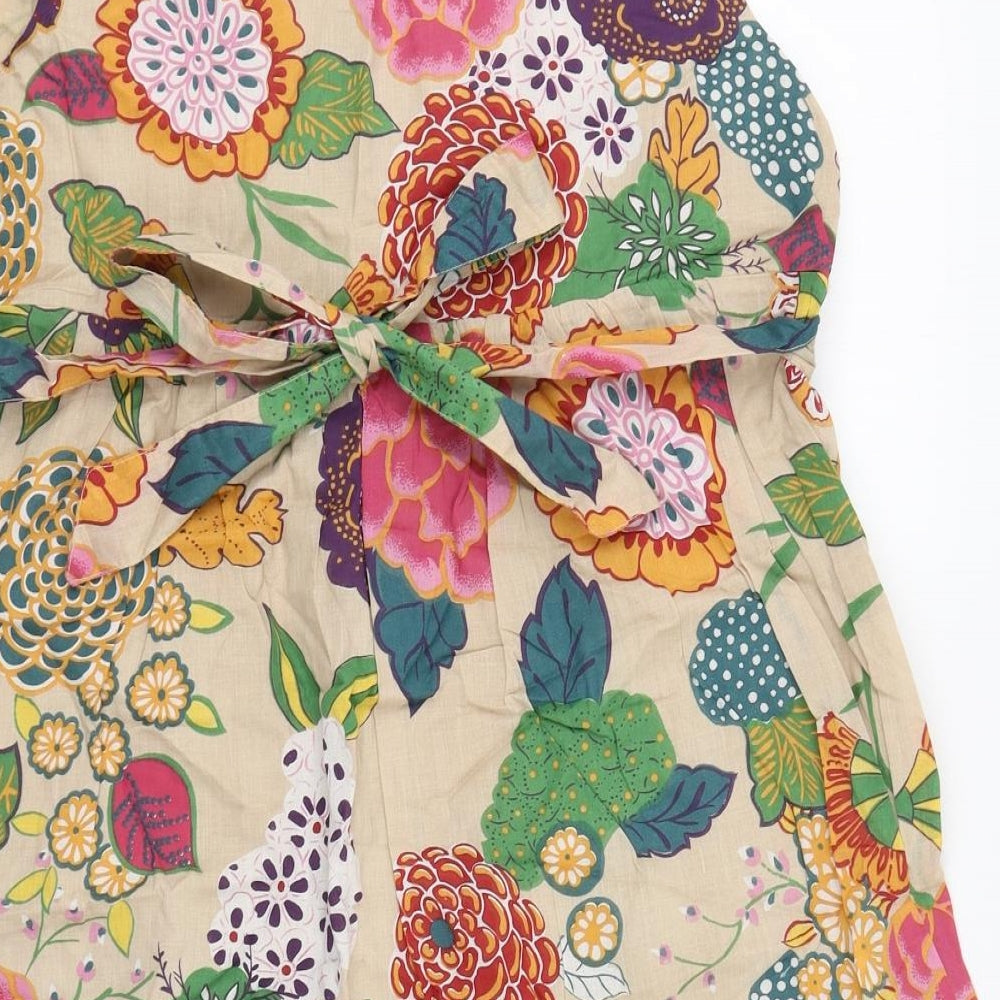 Primark Womens Multicoloured Floral Cotton Skater Dress  Size 14  Square Neck Pullover