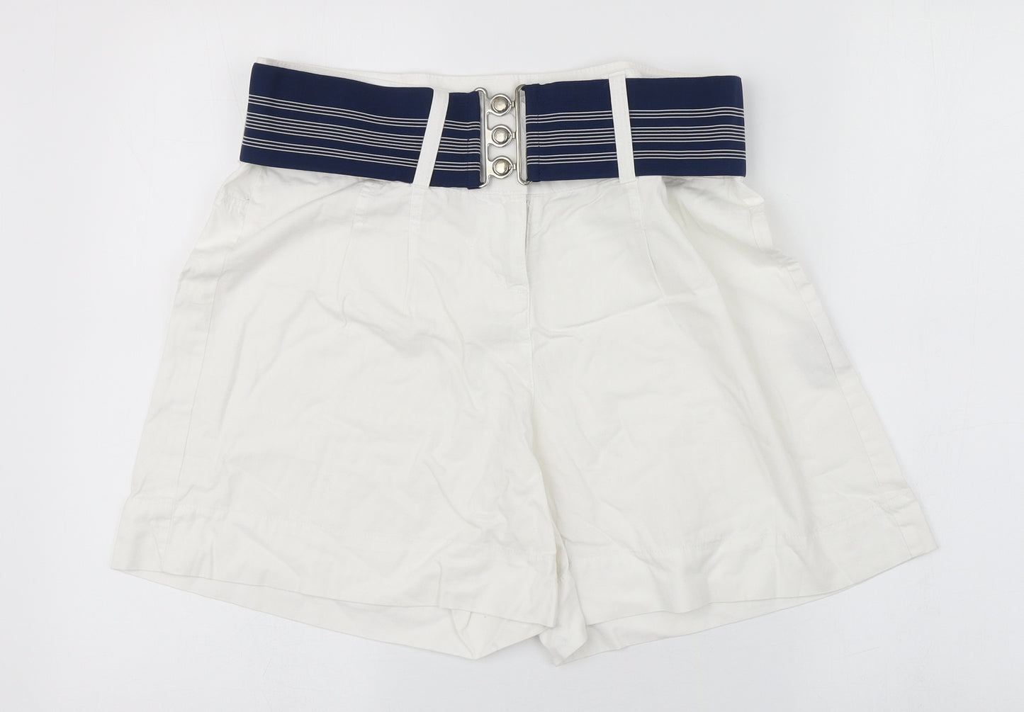 Primark Womens White  Cotton Cargo Shorts Size 14 L5 in Regular Zip