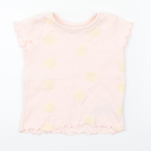 Primark Girls Pink Polka Dot 100% Cotton Basic T-Shirt Size 12-18 Months Round Neck Pullover