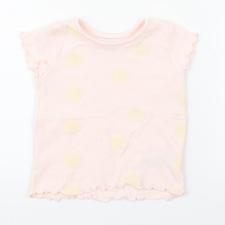 Primark Girls Pink Polka Dot 100% Cotton Basic T-Shirt Size 12-18 Months Round Neck Pullover