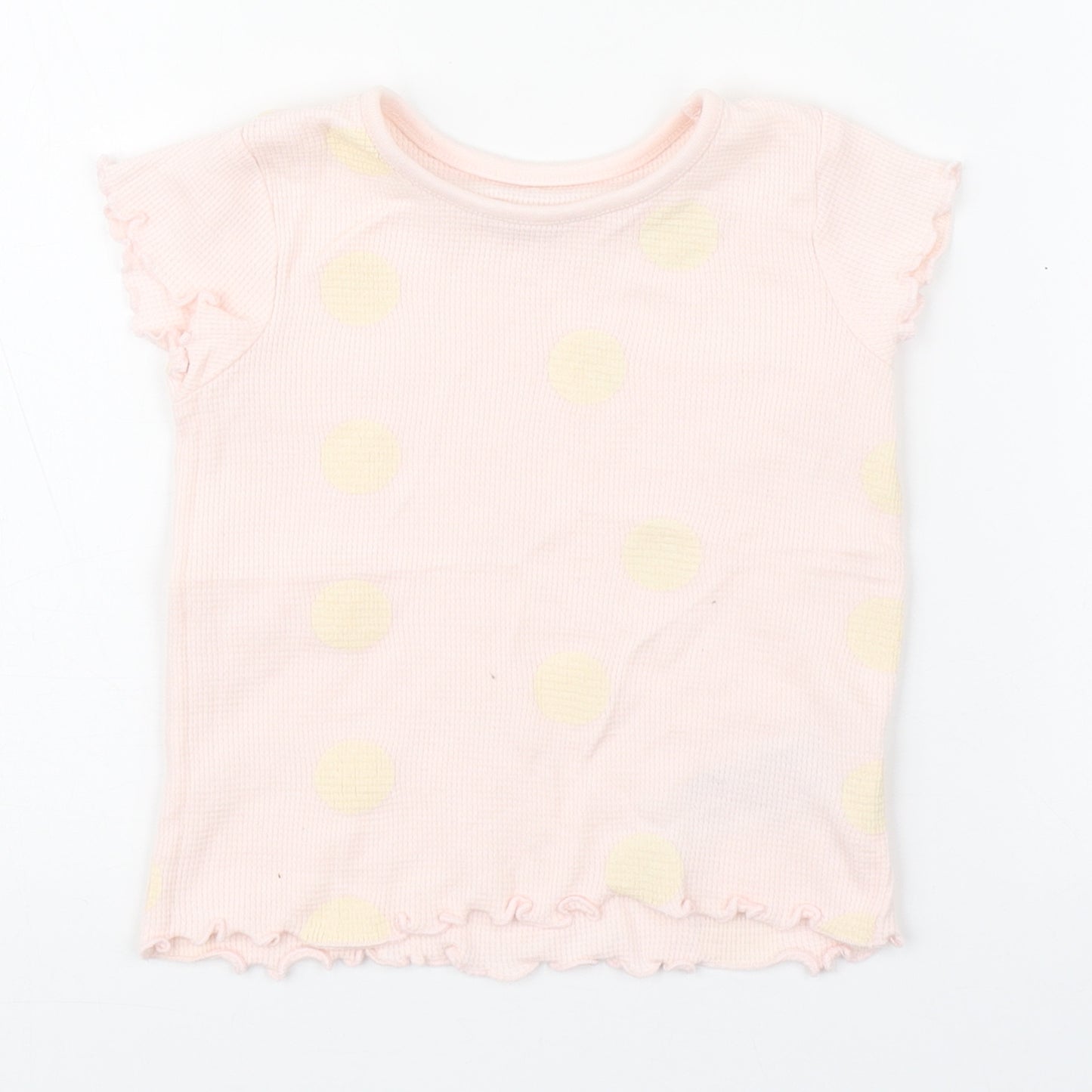Primark Girls Pink Polka Dot 100% Cotton Basic T-Shirt Size 12-18 Months Round Neck Pullover