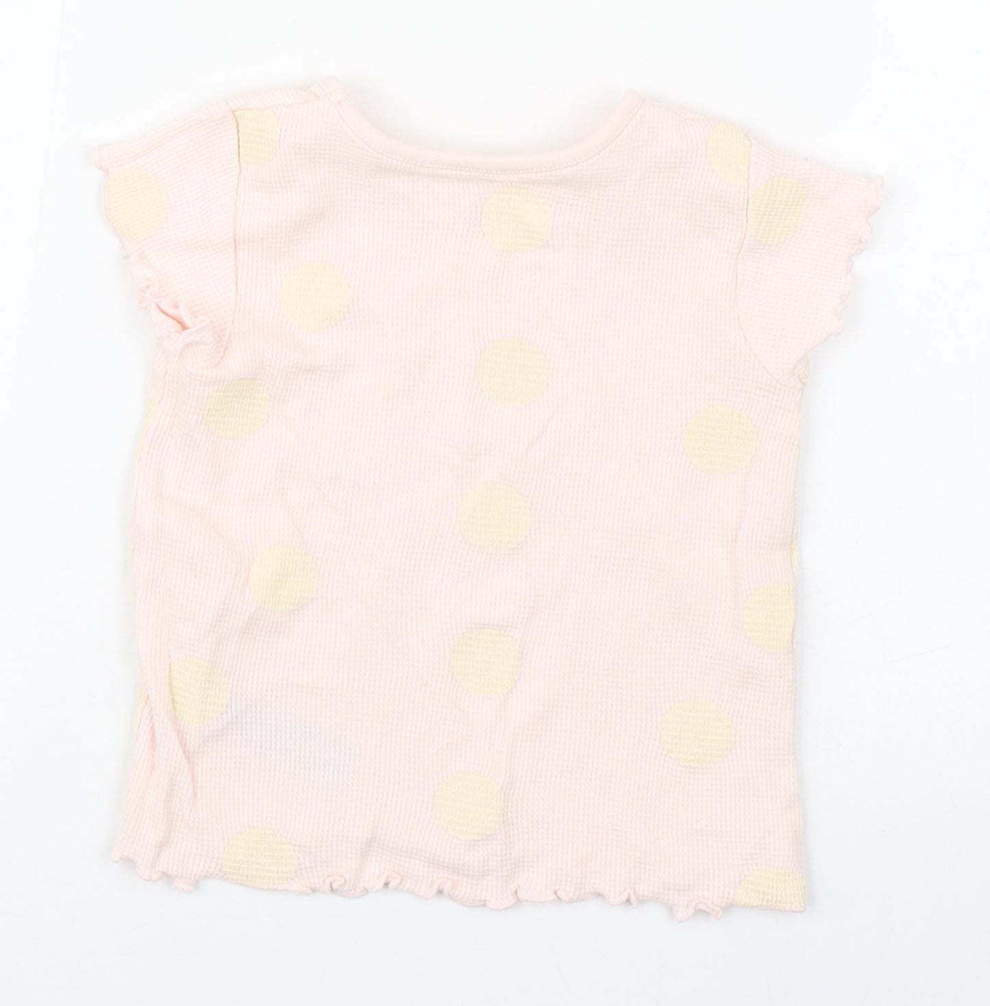 Primark Girls Pink Polka Dot 100% Cotton Basic T-Shirt Size 12-18 Months Round Neck Pullover