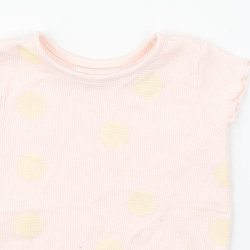 Primark Girls Pink Polka Dot 100% Cotton Basic T-Shirt Size 12-18 Months Round Neck Pullover