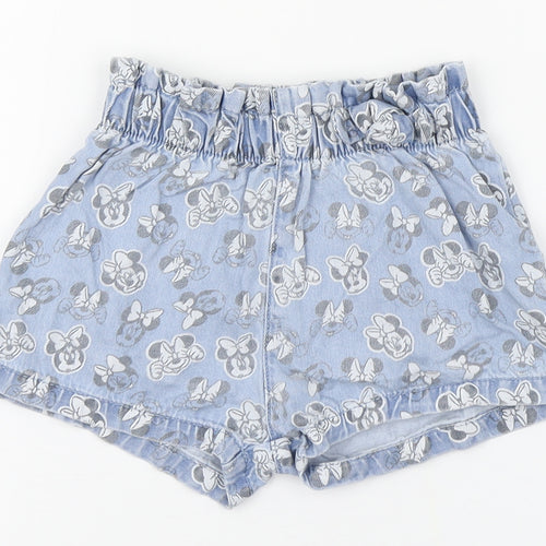 Disney Girls Blue Geometric 100% Cotton Cropped Trousers Size 12-18 Months   - Minnie Mouse