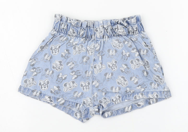 Disney Girls Blue Geometric 100% Cotton Cropped Trousers Size 12-18 Months - Minnie Mouse