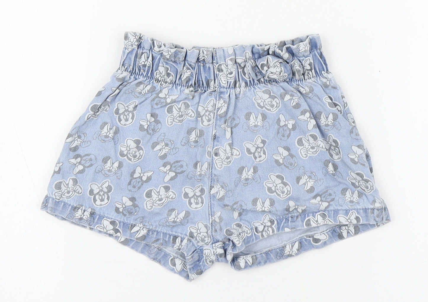 Disney Girls Blue Geometric 100% Cotton Cropped Trousers Size 12-18 Months   - Minnie Mouse