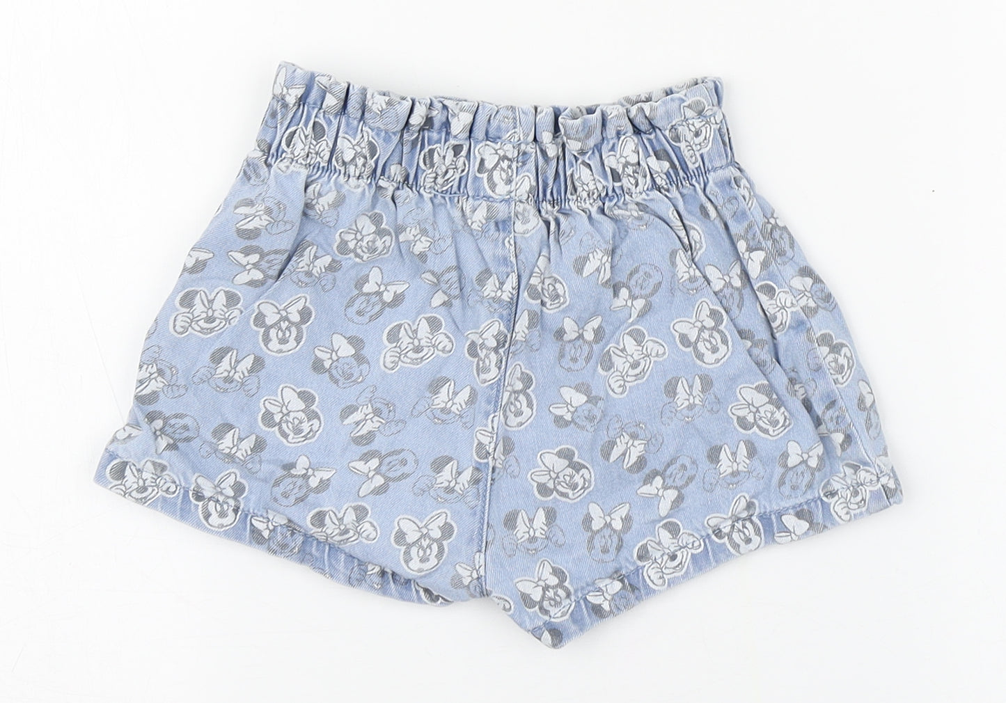 Disney Girls Blue Geometric 100% Cotton Cropped Trousers Size 12-18 Months   - Minnie Mouse