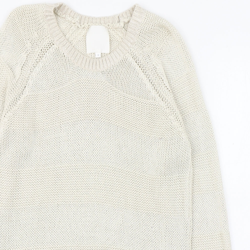 In Wear Womens Ivory Round Neck  Cotton Pullover Jumper Size S