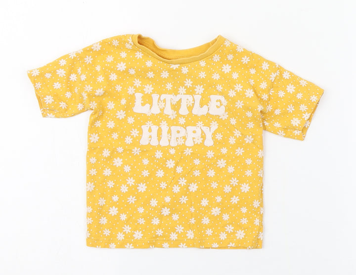 Matalan Baby Yellow Geometric 100% Cotton Basic T-Shirt Size 9-12 Months Round Neck Pullover - Little Hippy
