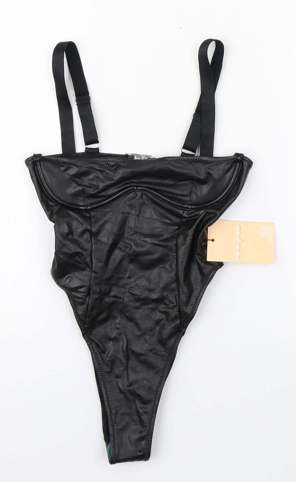 MARS THE LABEL Womens Black  Polyurethane Bodysuit One-Piece Size 6  Pullover - Faux leather