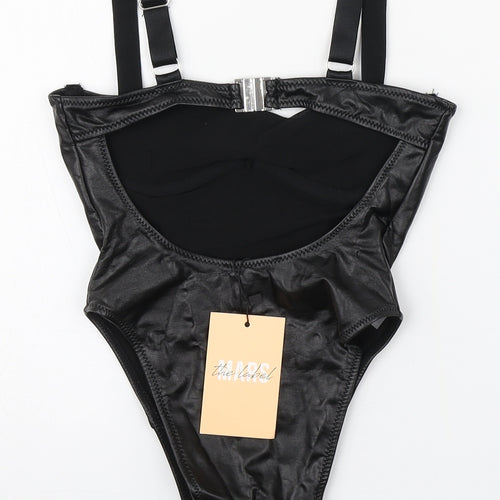 MARS THE LABEL Womens Black  Polyurethane Bodysuit One-Piece Size 6  Pullover - Faux leather