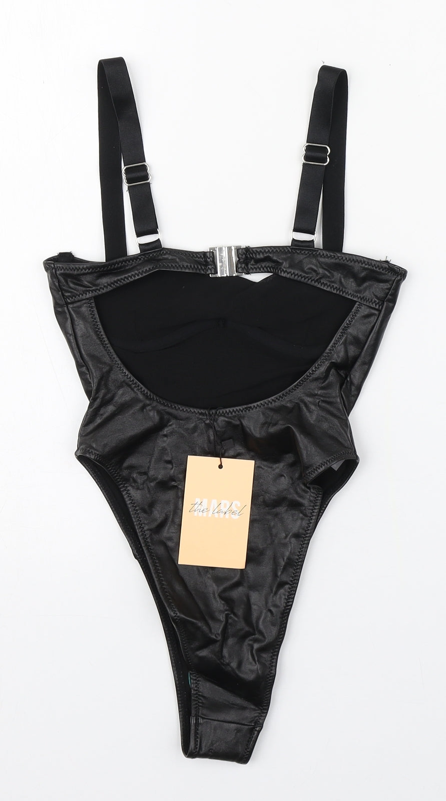 MARS THE LABEL Womens Black  Polyurethane Bodysuit One-Piece Size 6  Pullover - Faux leather