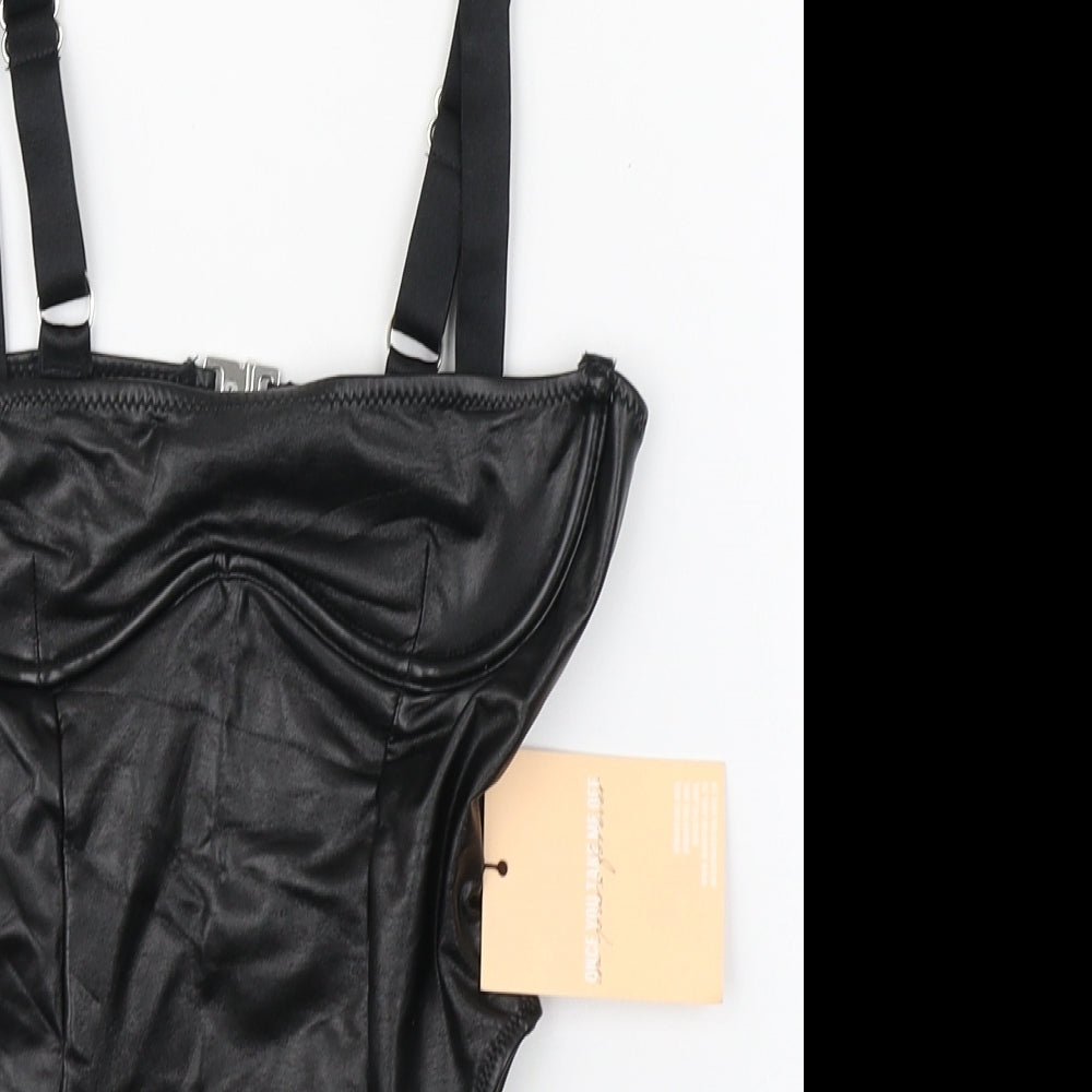 MARS THE LABEL Womens Black  Polyurethane Bodysuit One-Piece Size 6  Pullover - Faux leather