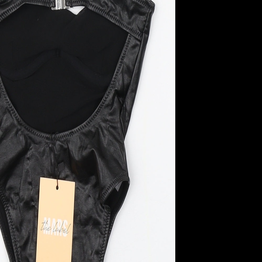 MARS THE LABEL Womens Black  Polyurethane Bodysuit One-Piece Size 6  Pullover - Faux leather