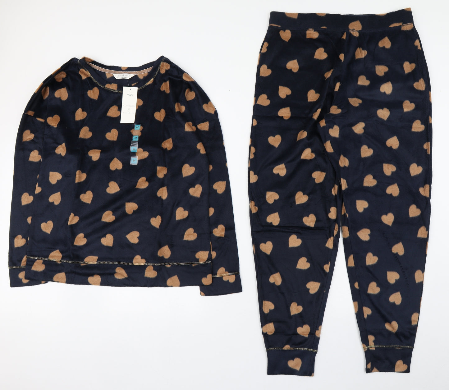 Marks and Spencer Womens Blue Geometric Polyester Top Pyjama Set Size M   - Heart