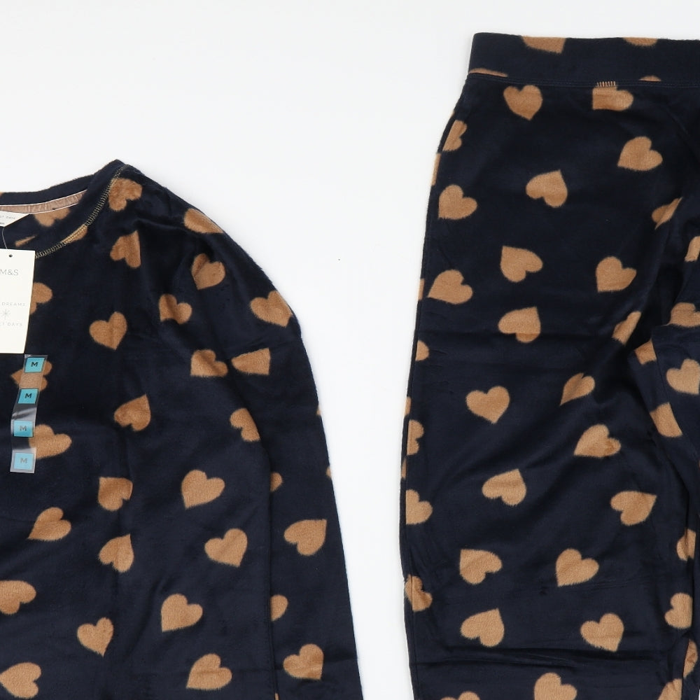Marks and Spencer Womens Blue Geometric Polyester Top Pyjama Set Size M   - Heart