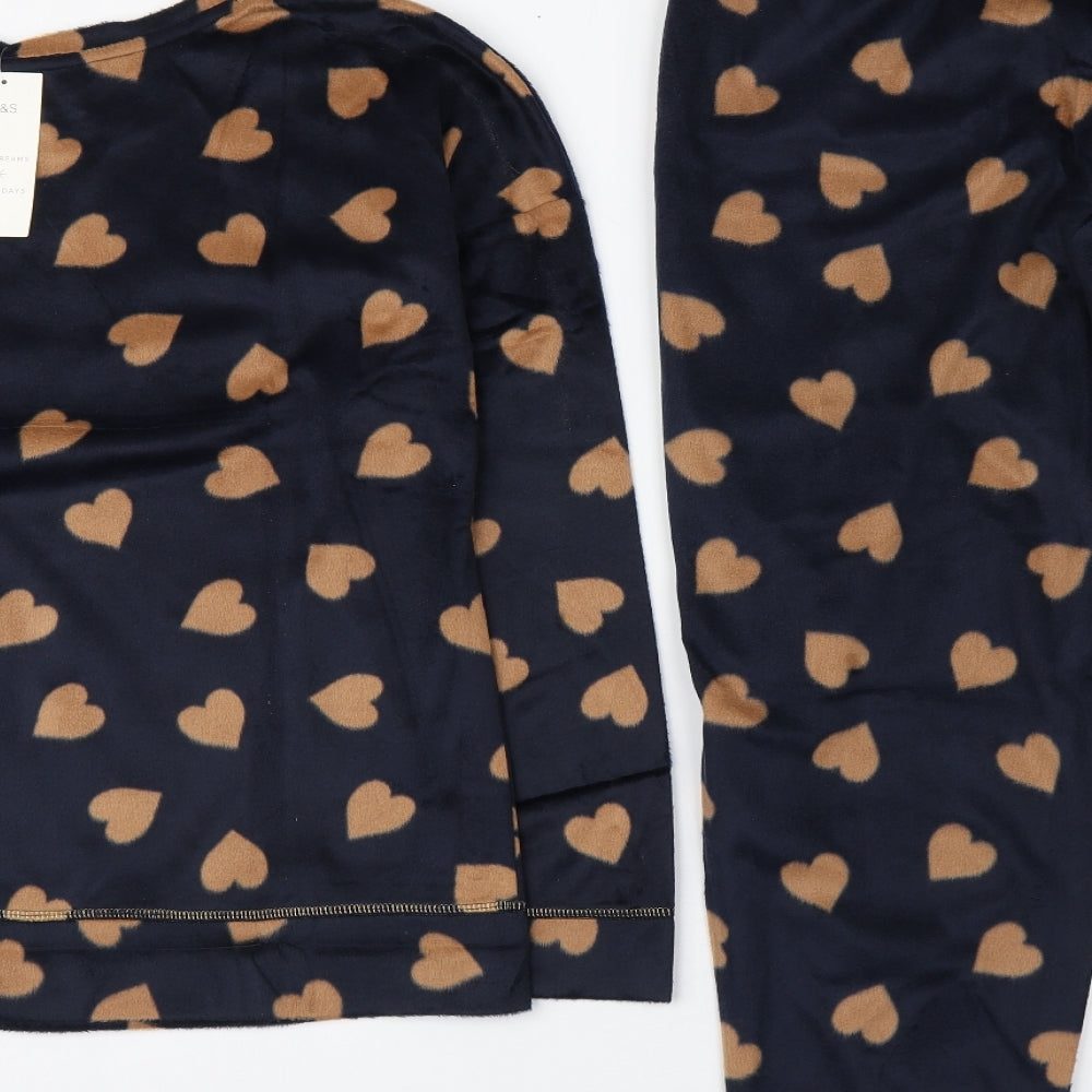 Marks and Spencer Womens Blue Geometric Polyester Top Pyjama Set Size M   - Heart