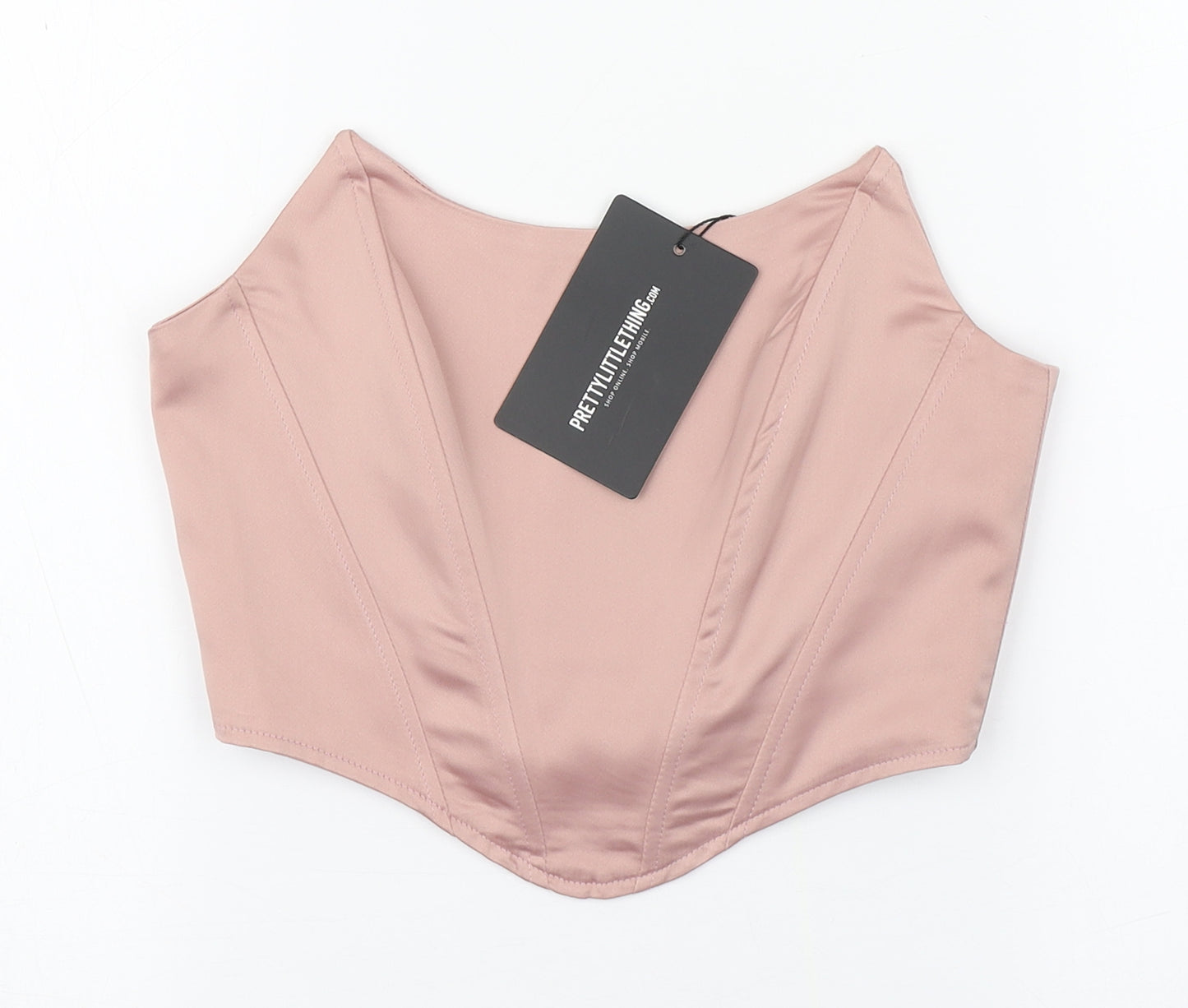 PRETTYLITTLETHING Womens Pink  Polyester Cropped Blouse Size 6 Scoop Neck - Corset style