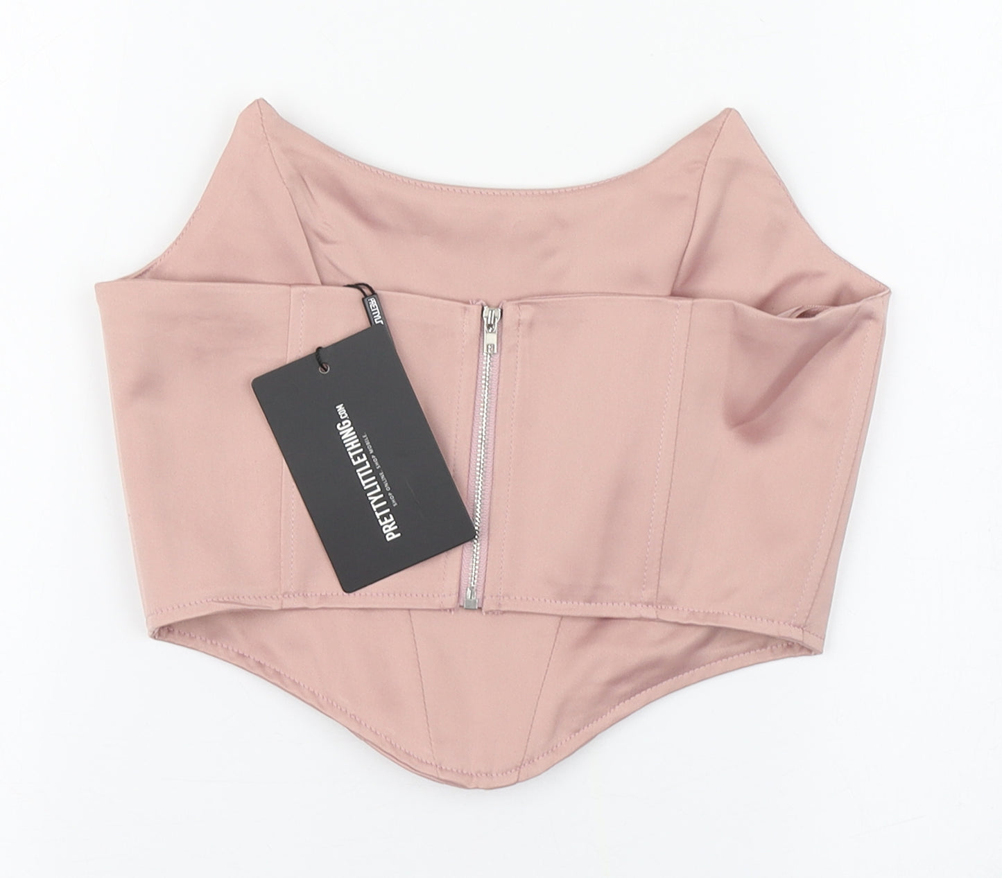 PRETTYLITTLETHING Womens Pink  Polyester Cropped Blouse Size 6 Scoop Neck - Corset style