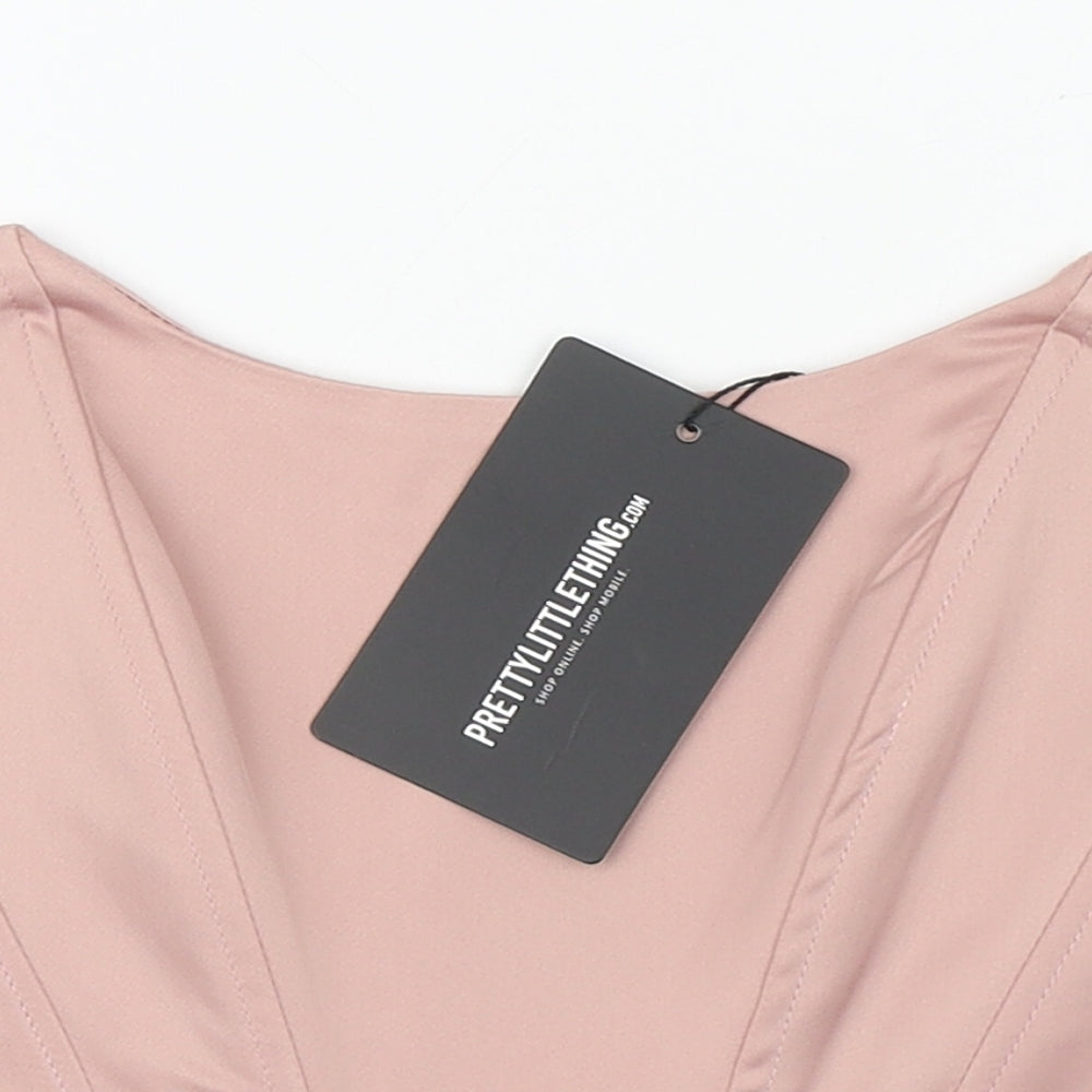 PRETTYLITTLETHING Womens Pink  Polyester Cropped Blouse Size 6 Scoop Neck - Corset style