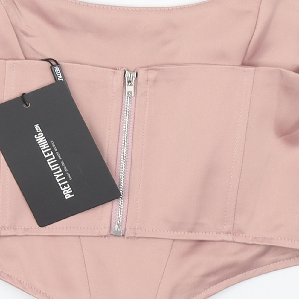 PRETTYLITTLETHING Womens Pink  Polyester Cropped Blouse Size 6 Scoop Neck - Corset style