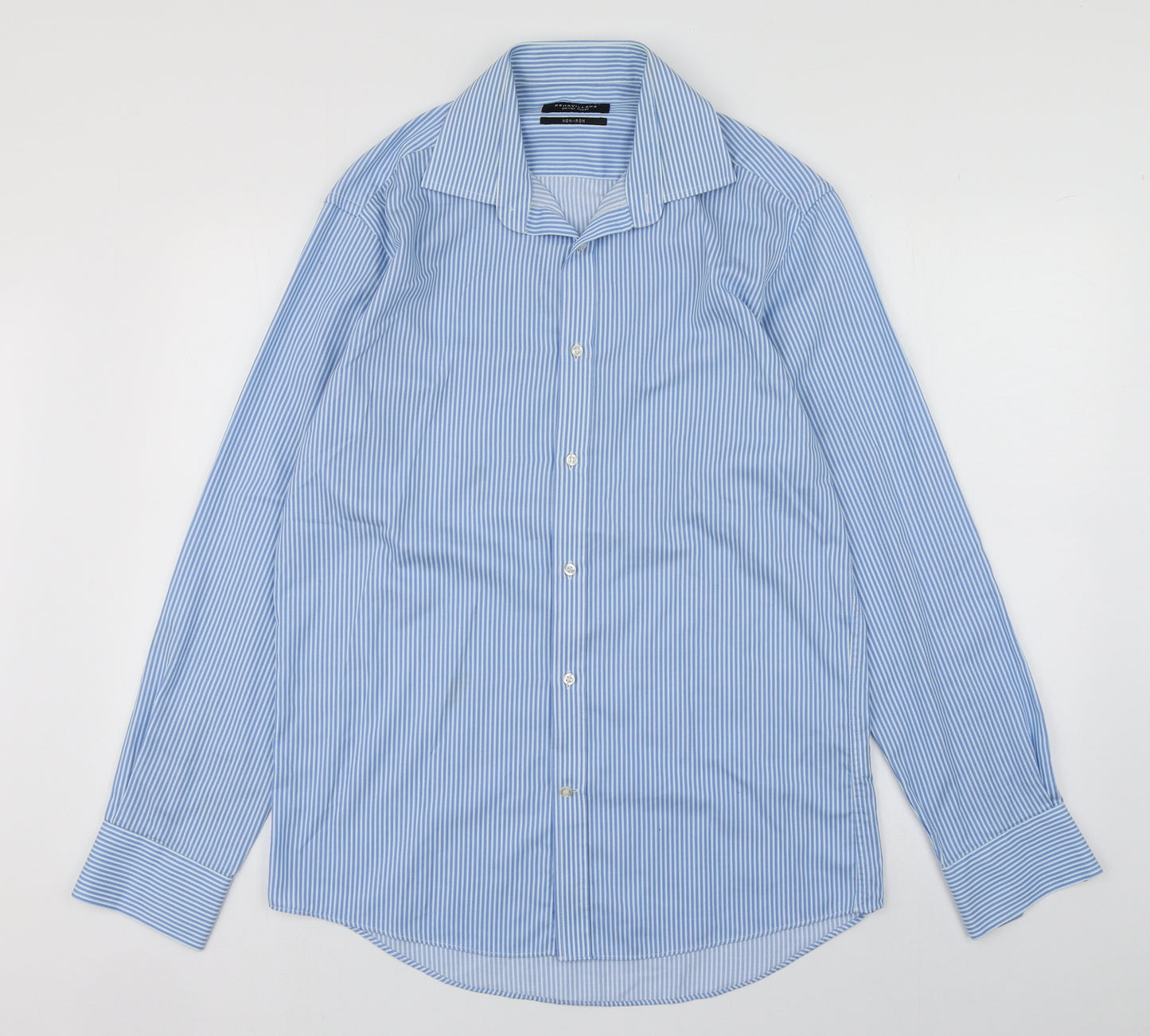 Dehavil Land Mens Blue Striped Cotton  Dress Shirt Size 15.5 Collared Button