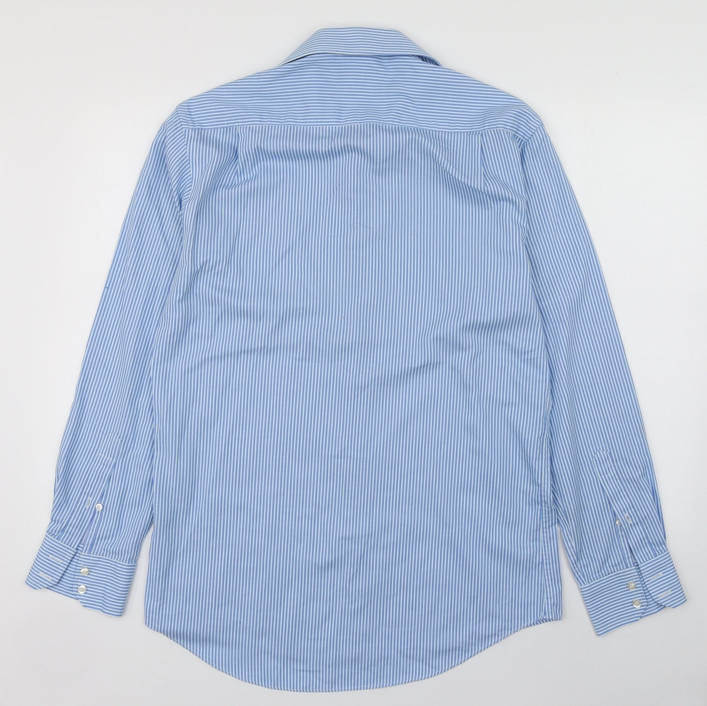 Dehavil Land Mens Blue Striped Cotton  Dress Shirt Size 15.5 Collared Button