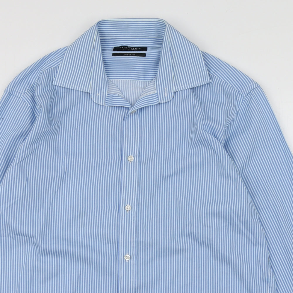 Dehavil Land Mens Blue Striped Cotton  Dress Shirt Size 15.5 Collared Button