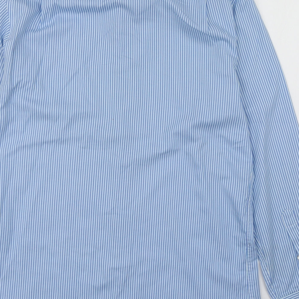 Dehavil Land Mens Blue Striped Cotton  Dress Shirt Size 15.5 Collared Button
