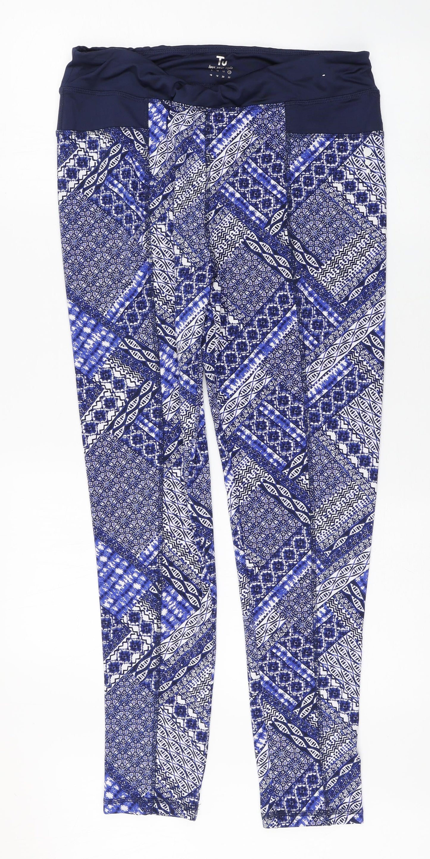 TU Womens Blue Geometric Polyester Jogger Leggings Size 14 L29 in