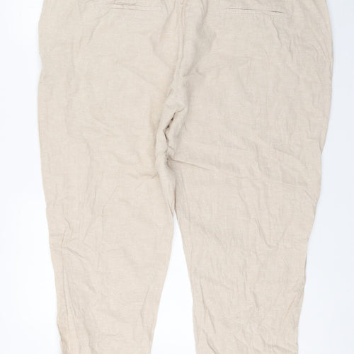 Dunnes Stores Womens Beige  Linen Capri Trousers Size XL L23 in Regular