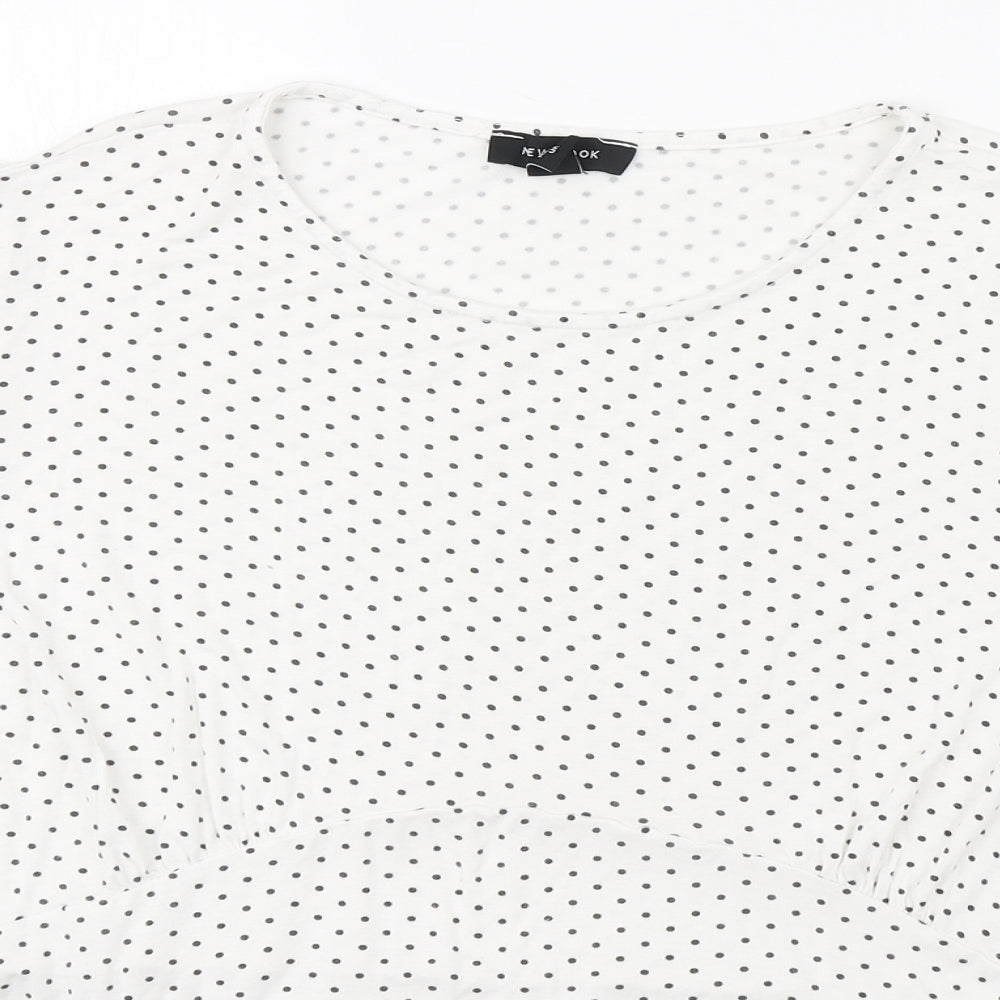 New Look Womens White Polka Dot Viscose Basic Blouse Size 18 Round Neck