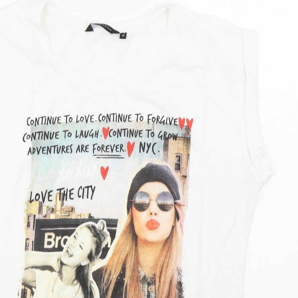 New Look Womens White  Cotton Basic T-Shirt Size 14 Round Neck