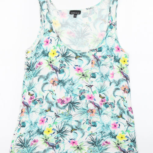 Warehouse Womens Multicoloured Floral Viscose Basic Tank Size 10 Scoop Neck