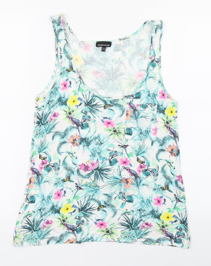 Warehouse Womens Multicoloured Floral Viscose Basic Tank Size 10 Scoop Neck