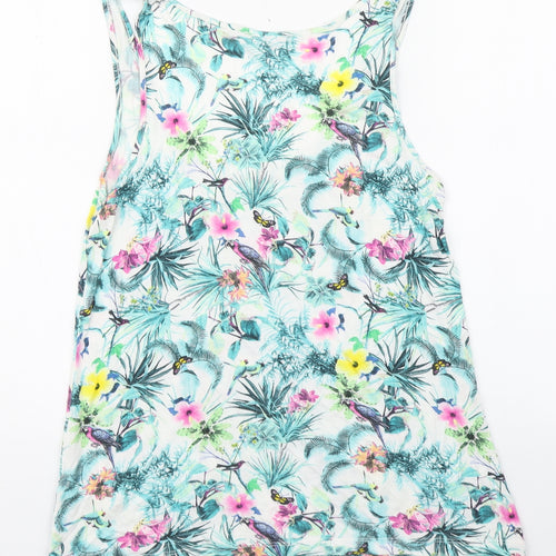 Warehouse Womens Multicoloured Floral Viscose Basic Tank Size 10 Scoop Neck