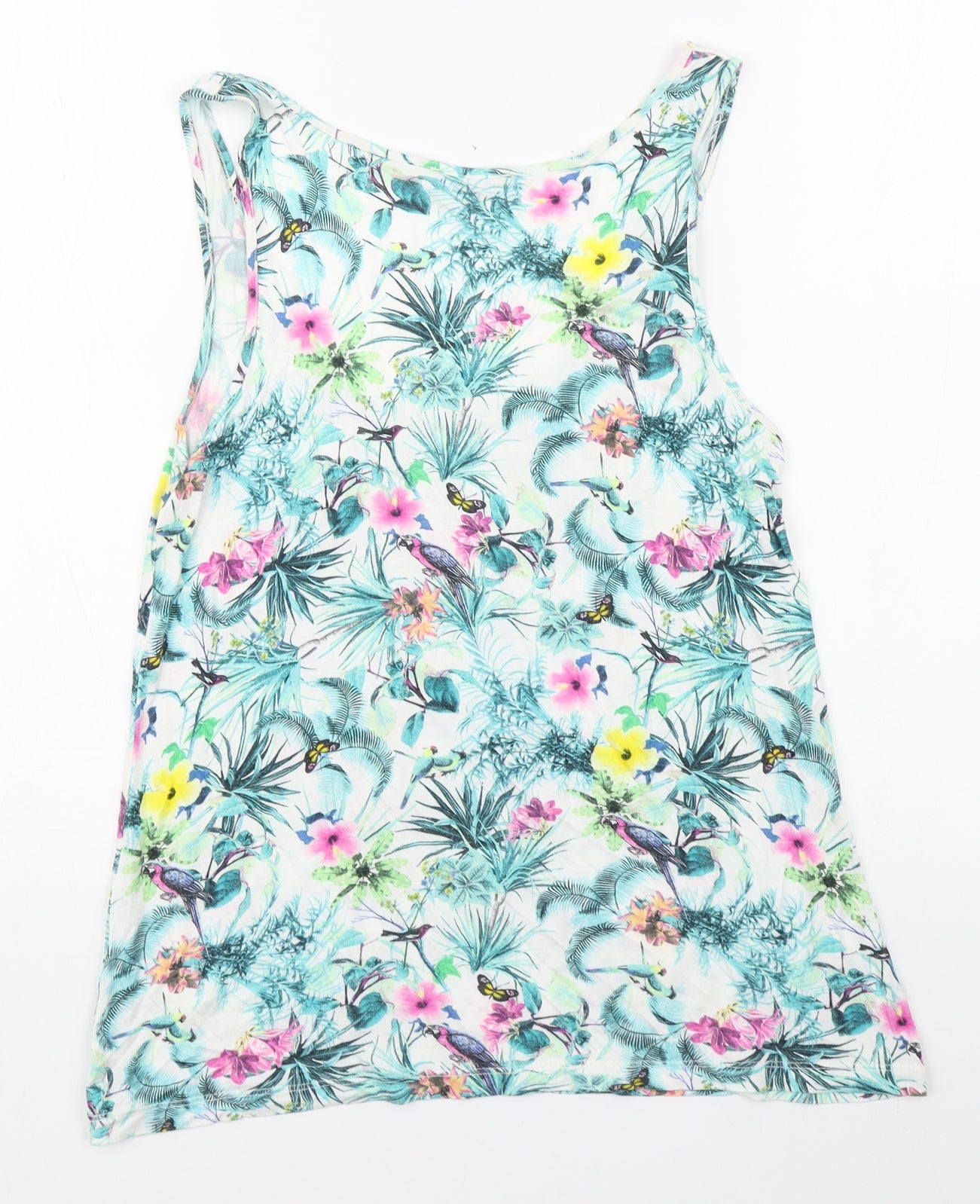 Warehouse Womens Multicoloured Floral Viscose Basic Tank Size 10 Scoop Neck
