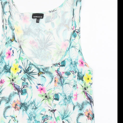 Warehouse Womens Multicoloured Floral Viscose Basic Tank Size 10 Scoop Neck