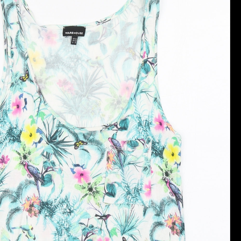 Warehouse Womens Multicoloured Floral Viscose Basic Tank Size 10 Scoop Neck
